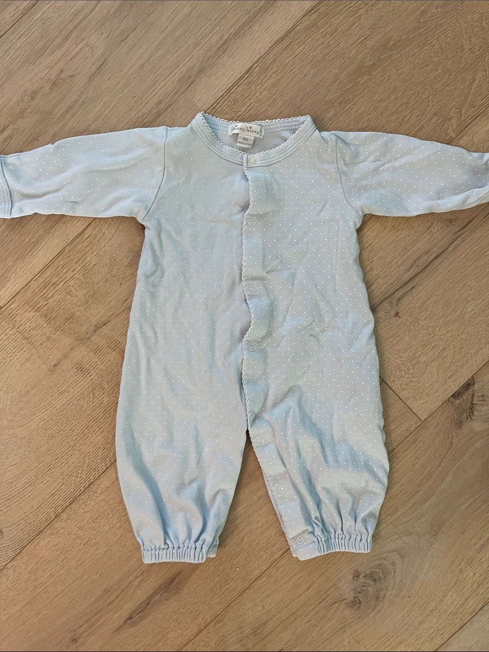 Kissy Kissy Pale Blue with White Dot Snap Romper